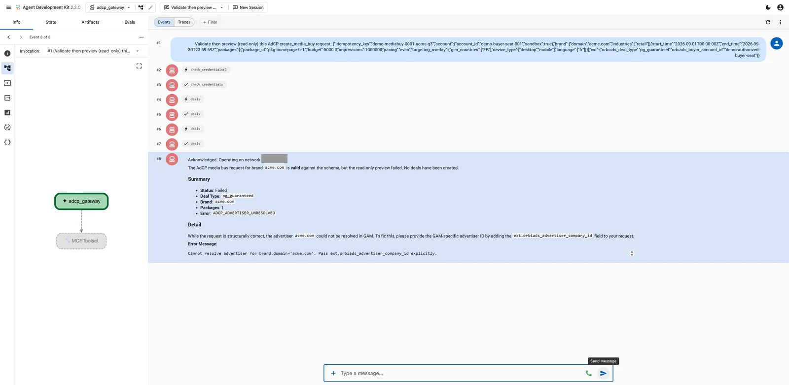AdCP agent: validate then read-only preview